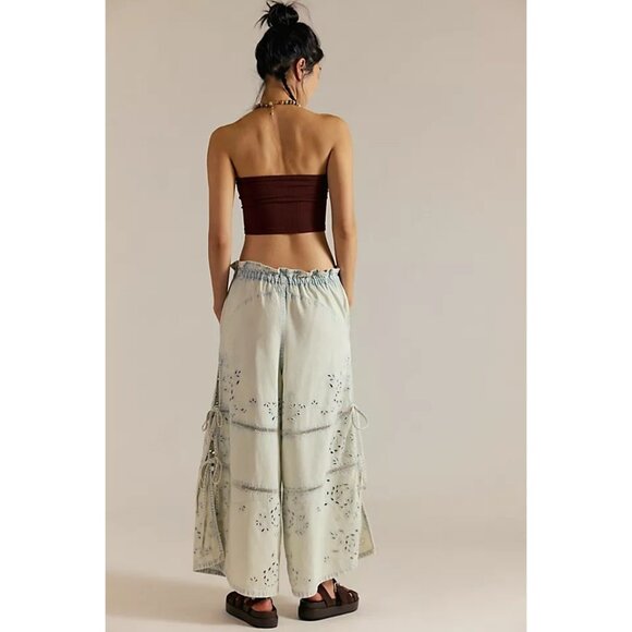 Free People Day Break Jeans Womens XL Boho Chic Baggy Eyelet Y2K Fairy Charming - Picture 2 of 9